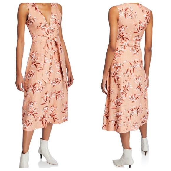JOIE $298 NWT Designer Blush Pink & Cream Belt Wrap Floral Dress – Small - Picture 1 of 12